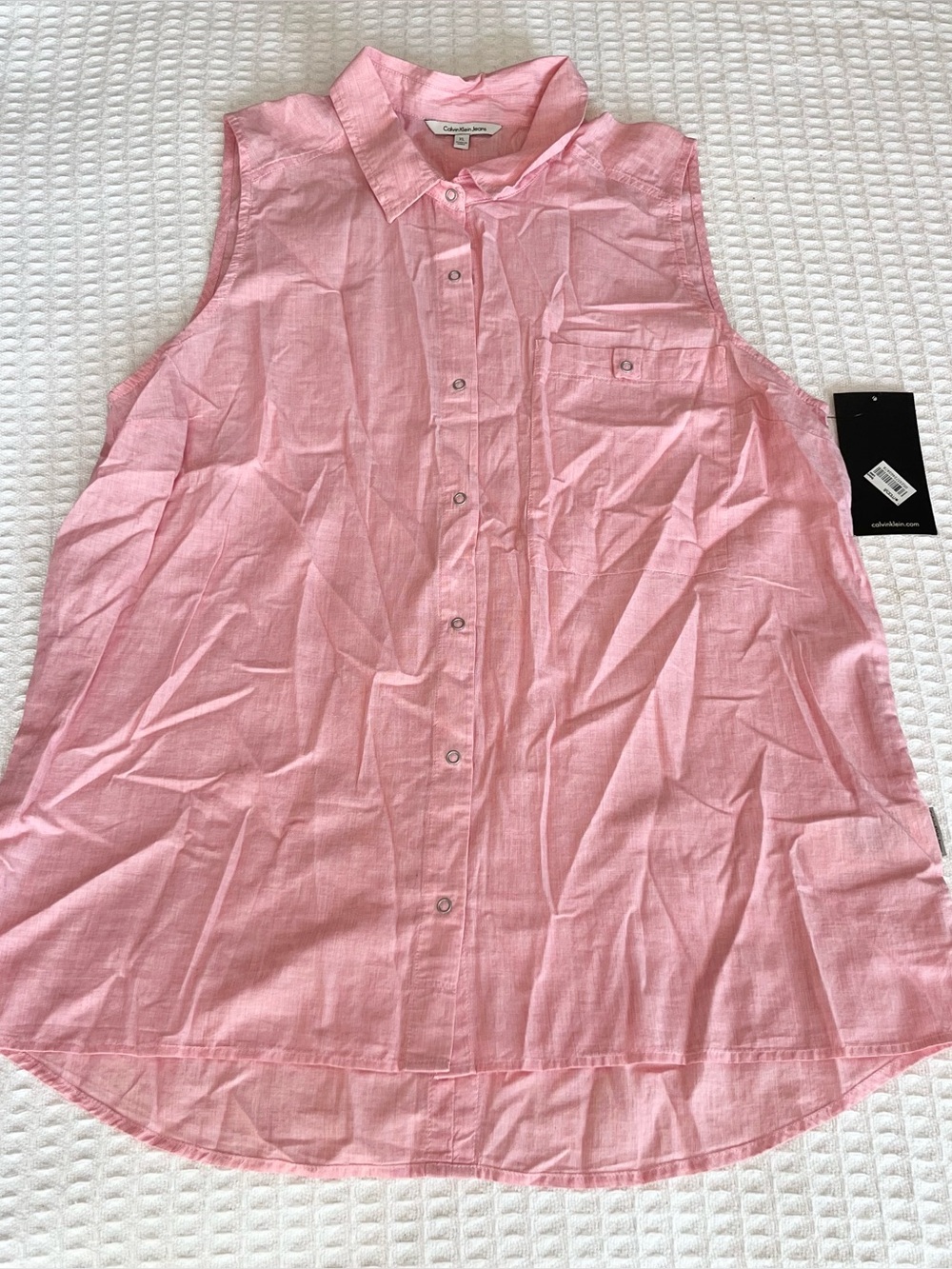 Calvin Klein Jeans Light Pink Sleeveless Button-Down Top XL